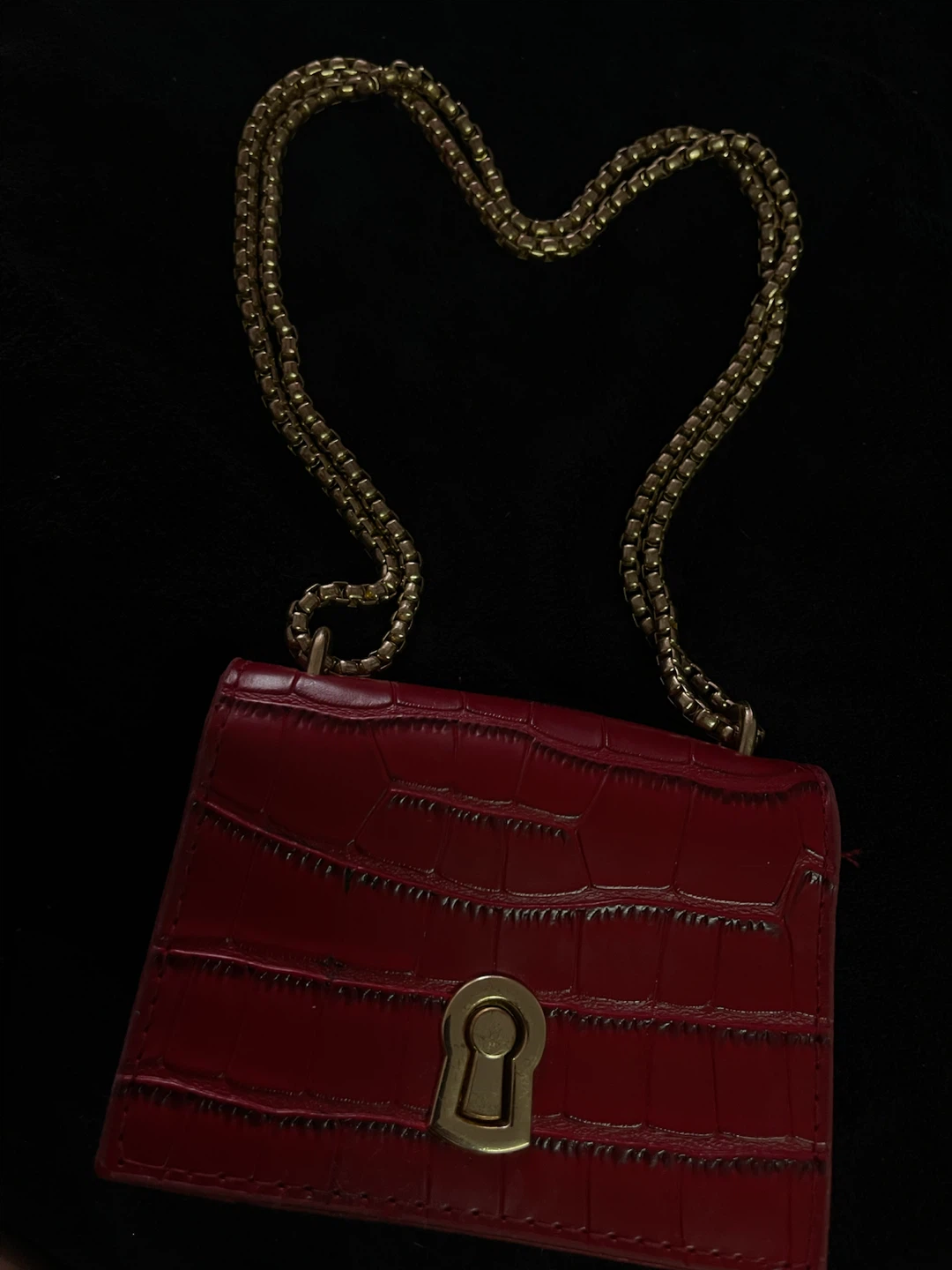 Red Faux Croc Chain Crossbody Bag - photo 3