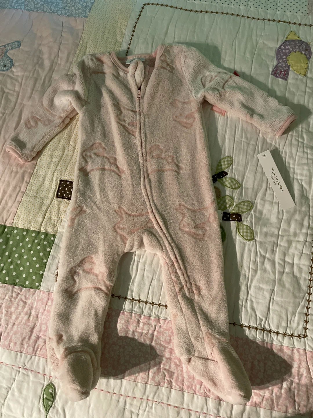 Tahari Baby Pink Fleece Footed Sleeper 6-9M
