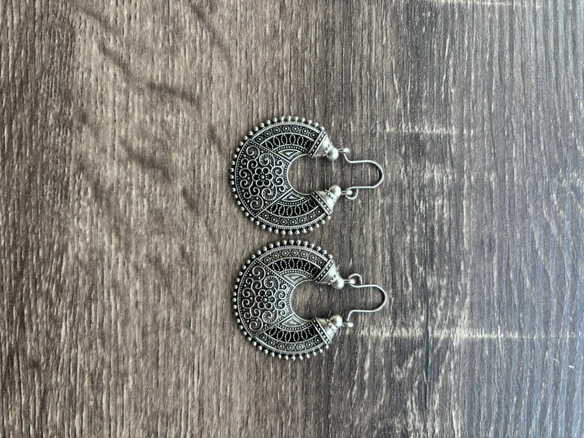 Silver-tone filigree crescent hoop earrings
