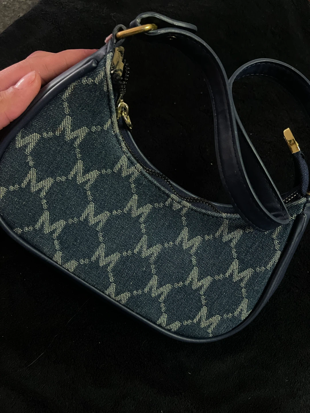 Denim monogram shoulder bag