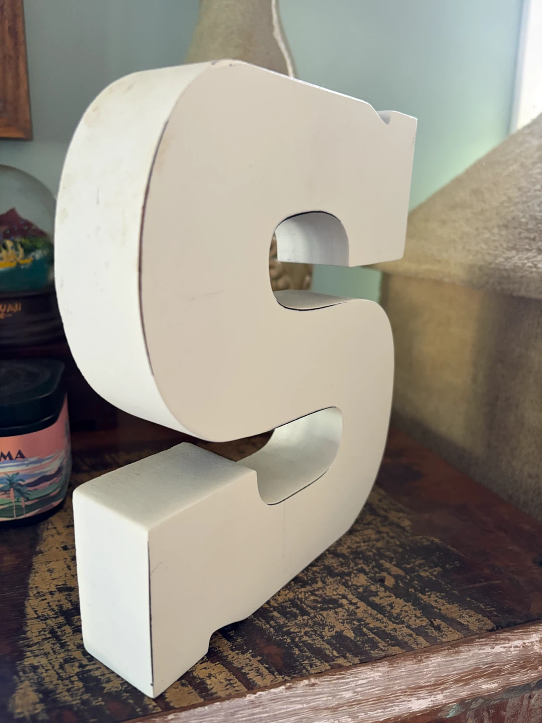White Wooden Letter S Decorative Sign - photo 2