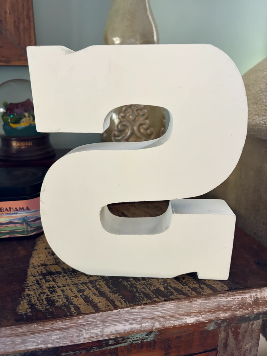 White Wooden Letter S Decorative Sign - photo 3