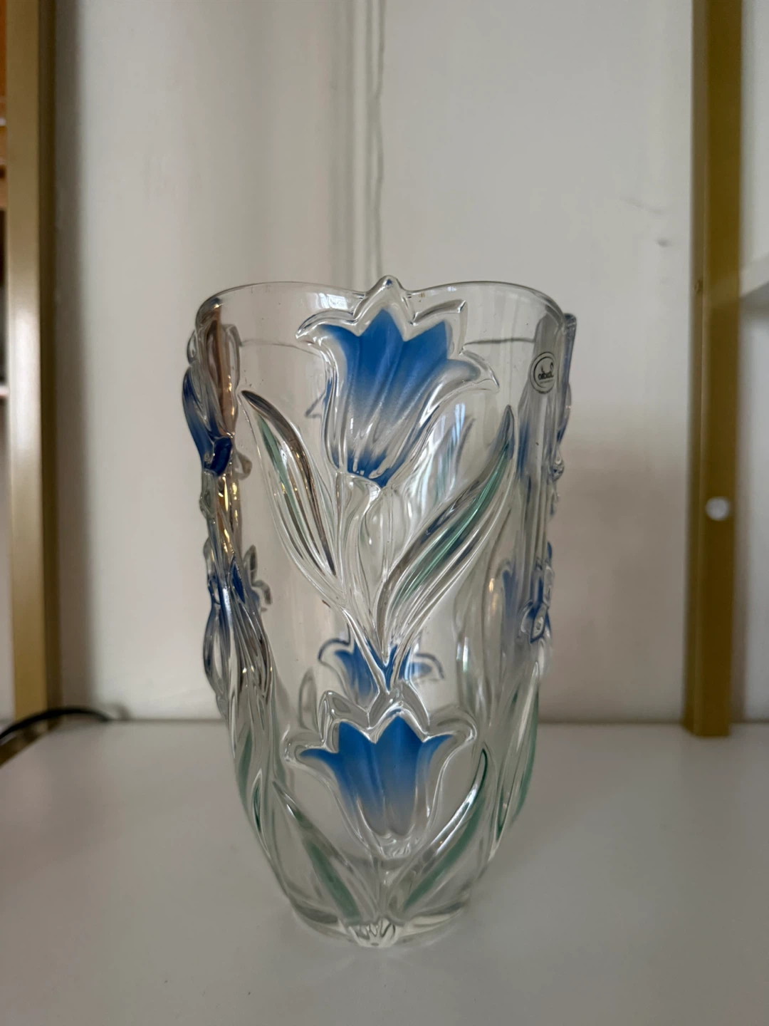 Glass Vase with Blue Floral Pattern