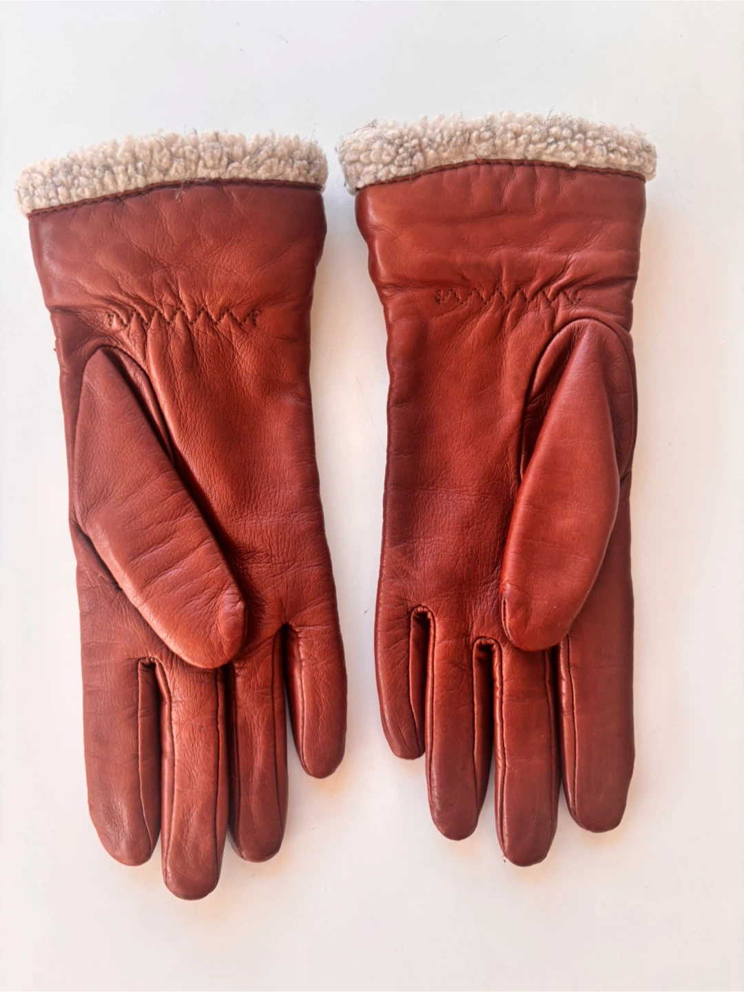 Women's Brown Leather Sherpa-Lined Gloves - photo 2