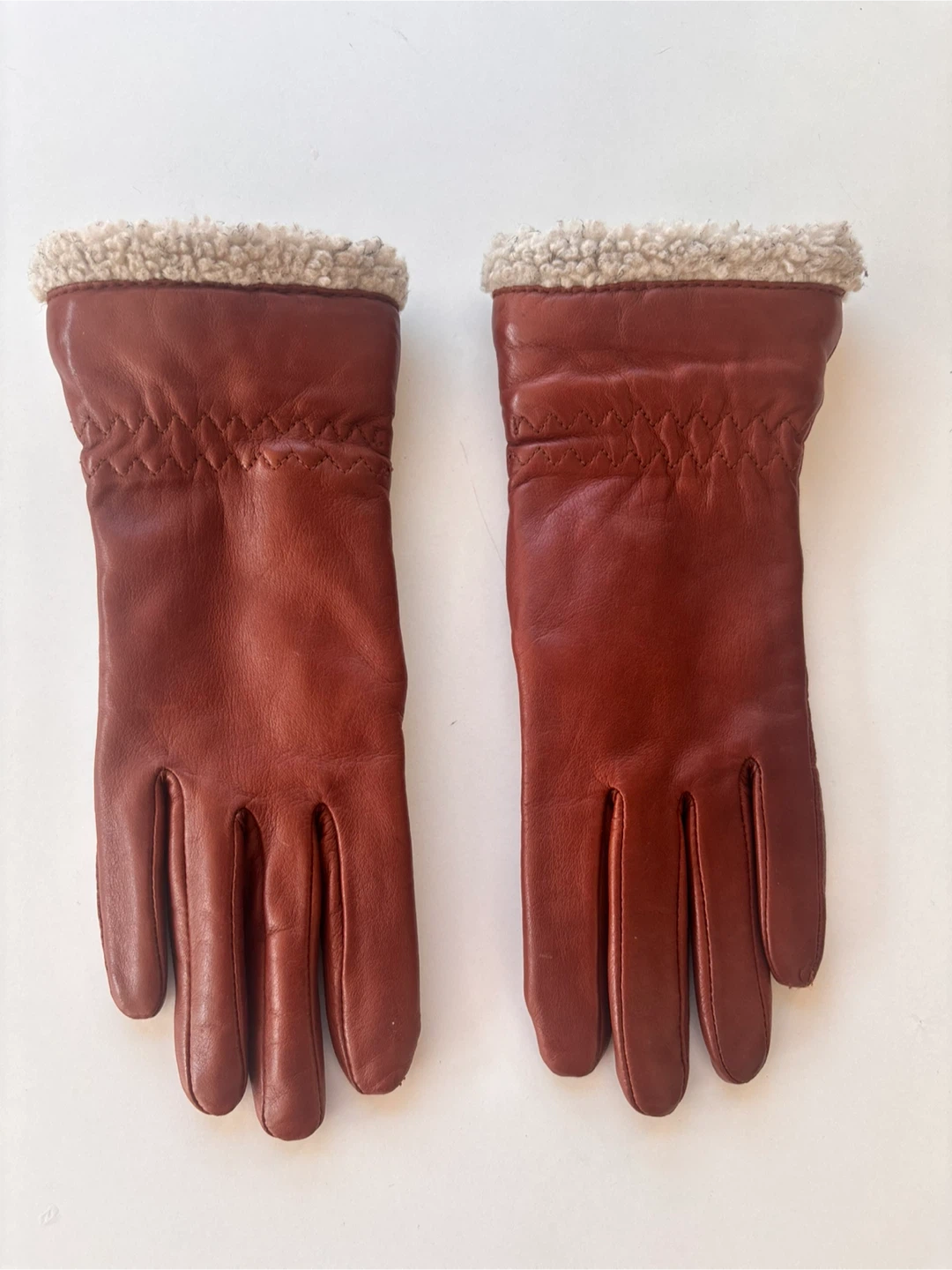Women's Brown Leather Sherpa-Lined Gloves - photo 4
