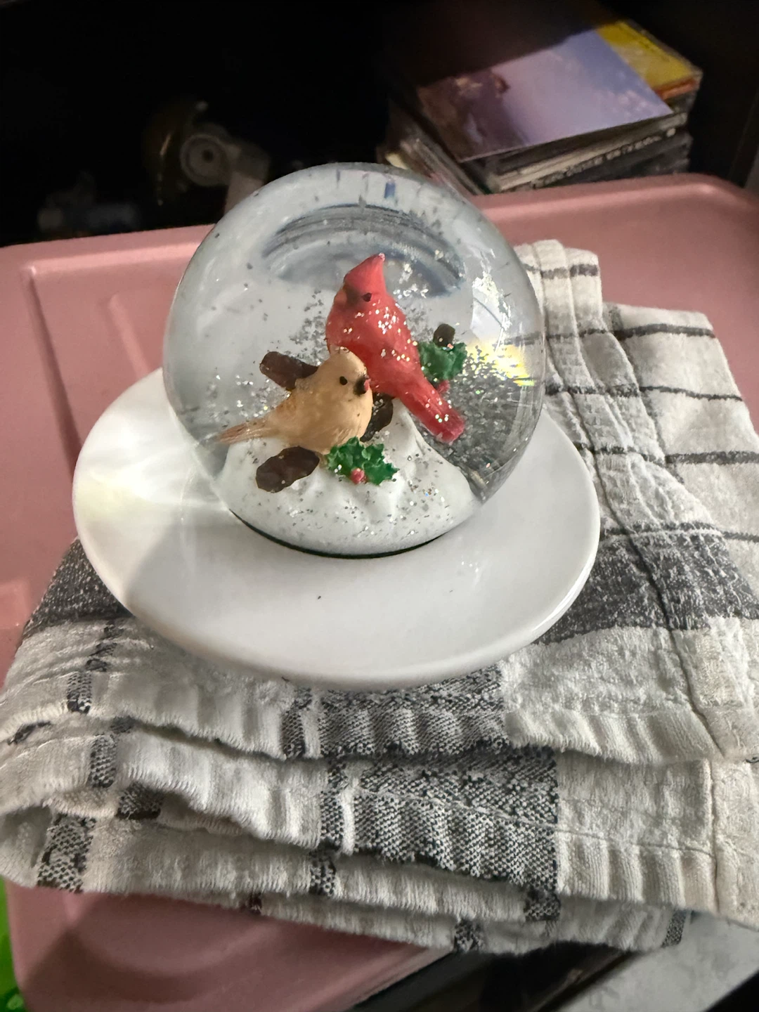 Set of four assorted Christmas snow globes