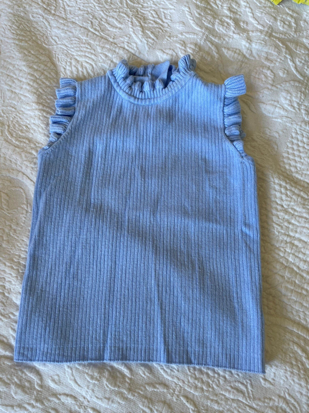 Janie and Jack Light Blue Ribbed Ruffle Top - photo 2