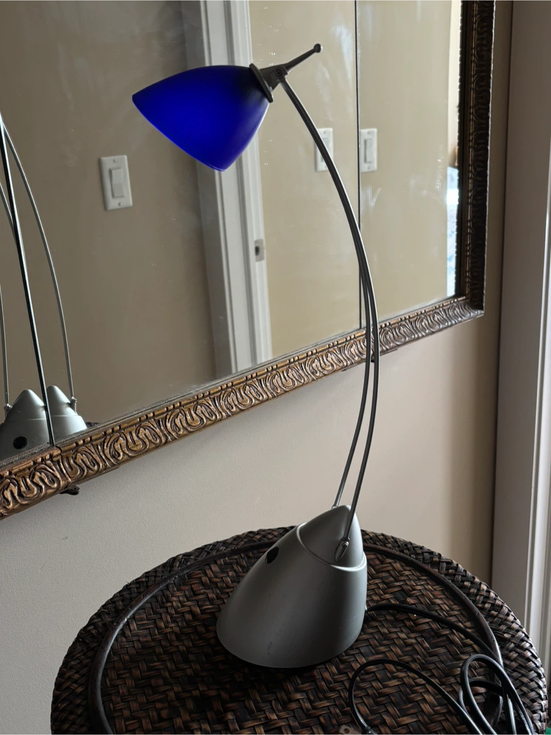 Blue Frosted Glass Desk Lamp no bulb