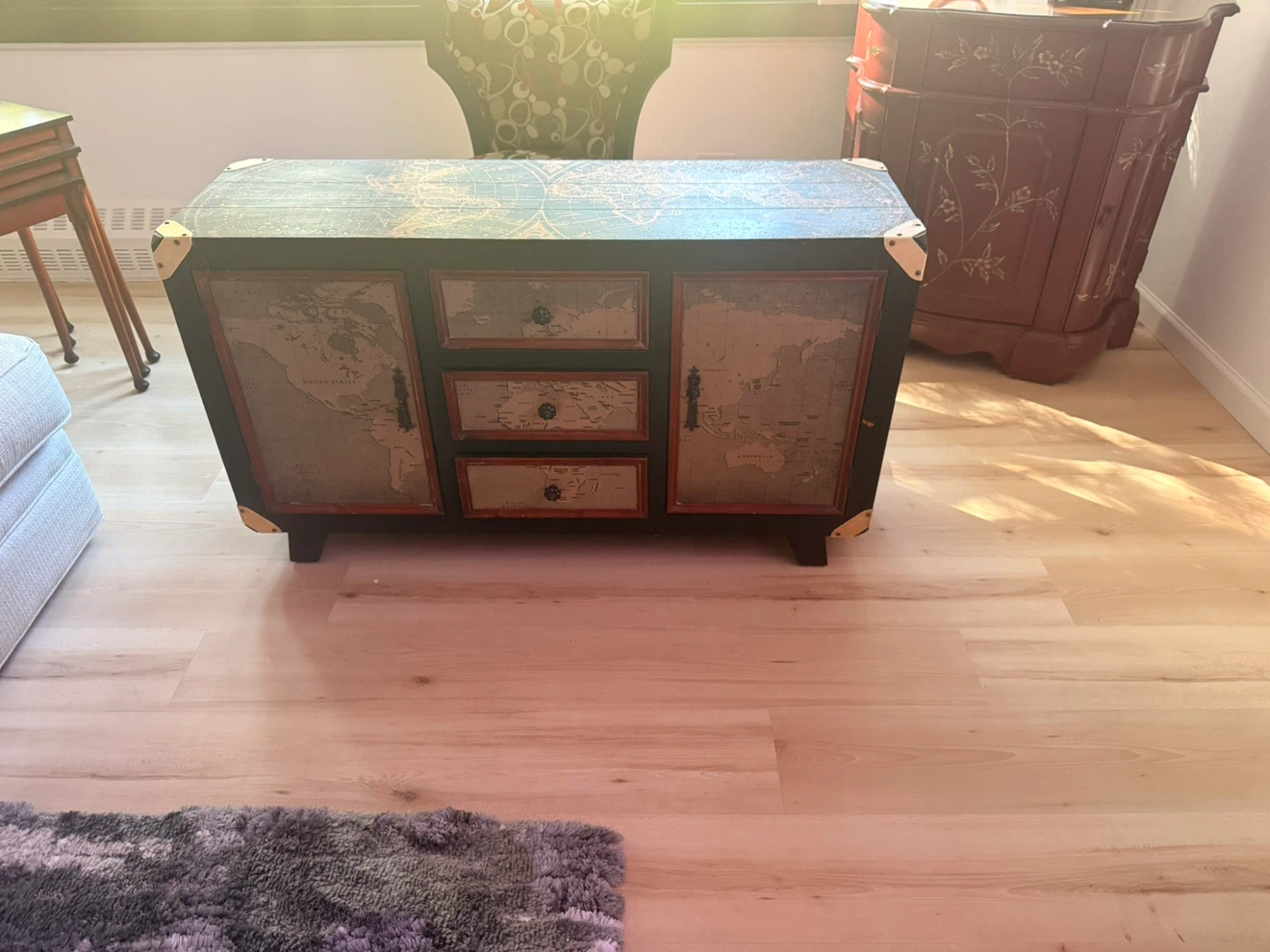 Vintage Map Design Storage Trunk Console