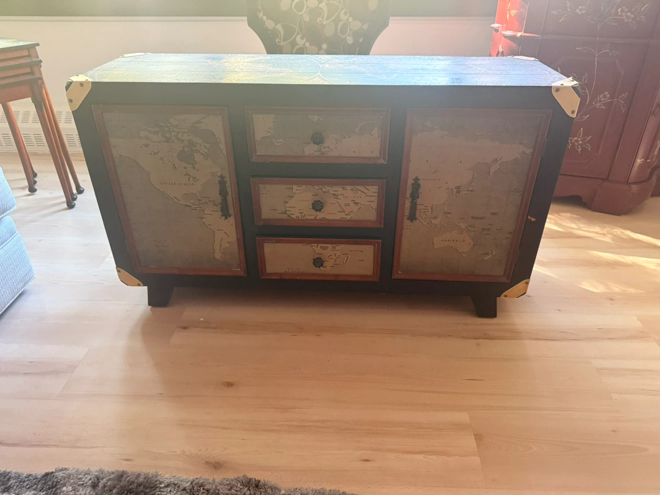 Vintage Map Design Storage Trunk Console - photo 4