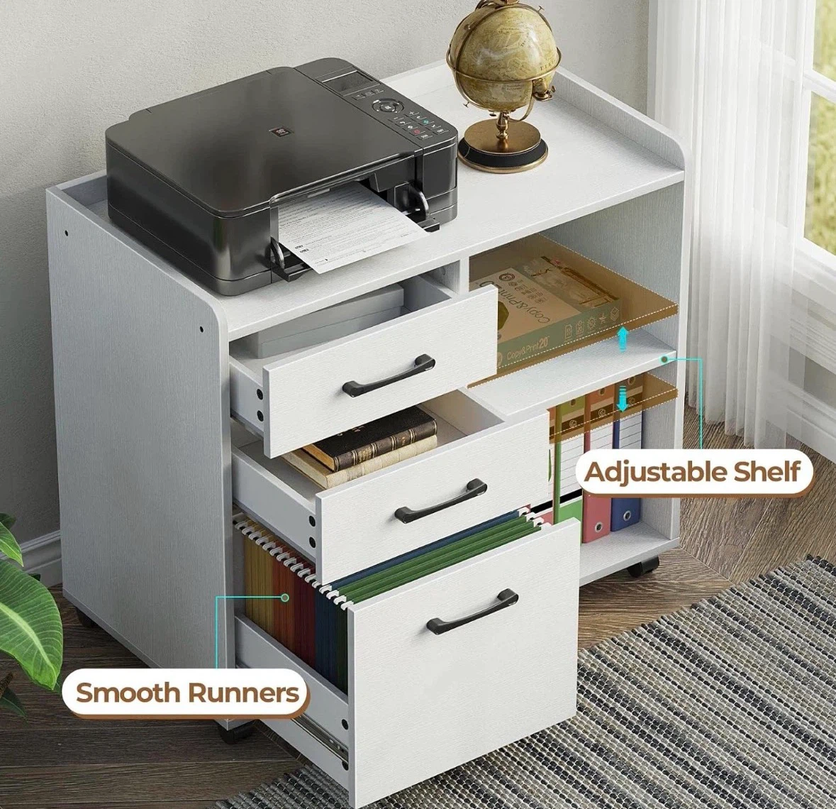 White filing cabinet with wheels