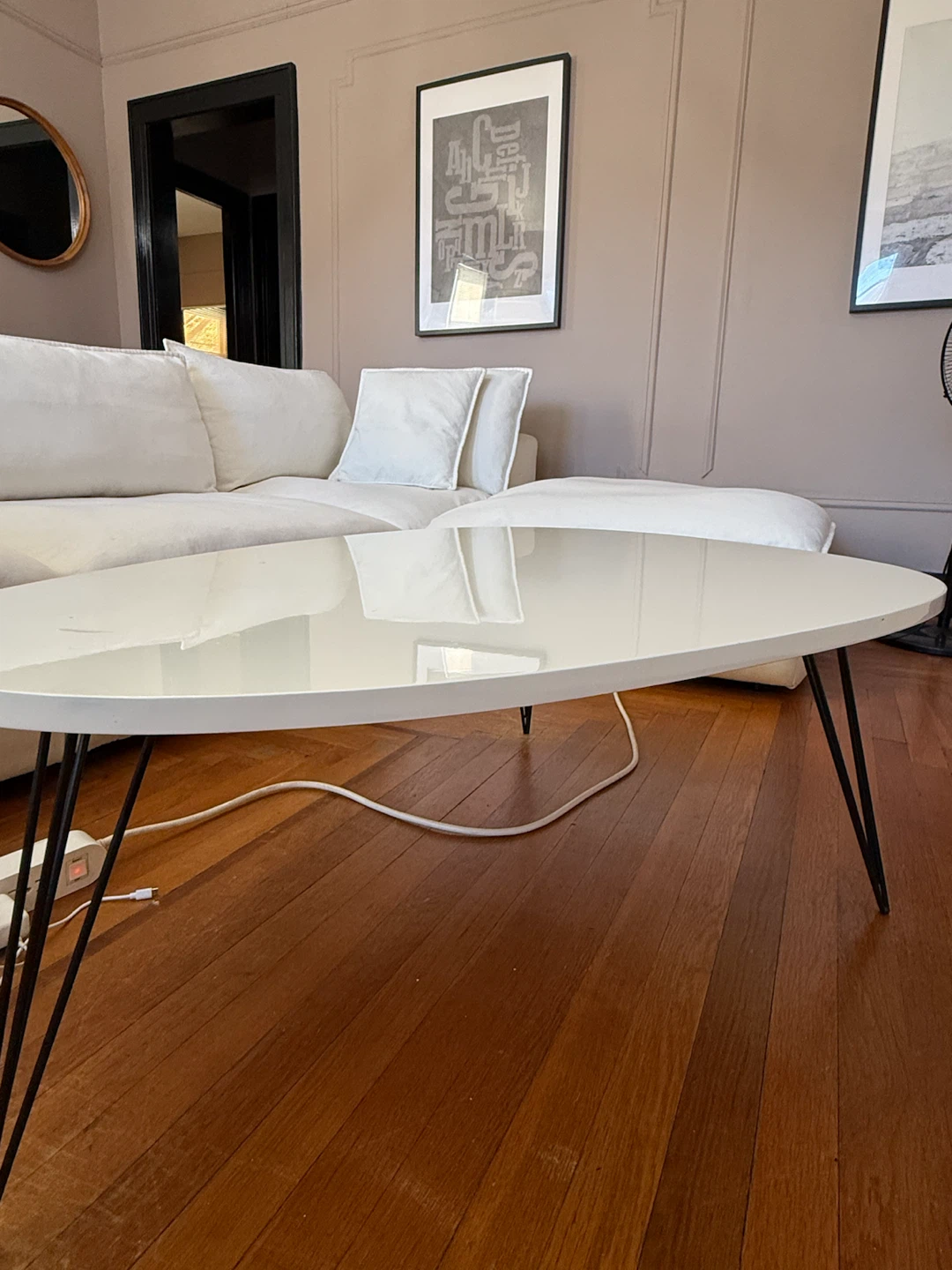 White Gloss Coffee Table with Hairpin Legs - photo 2