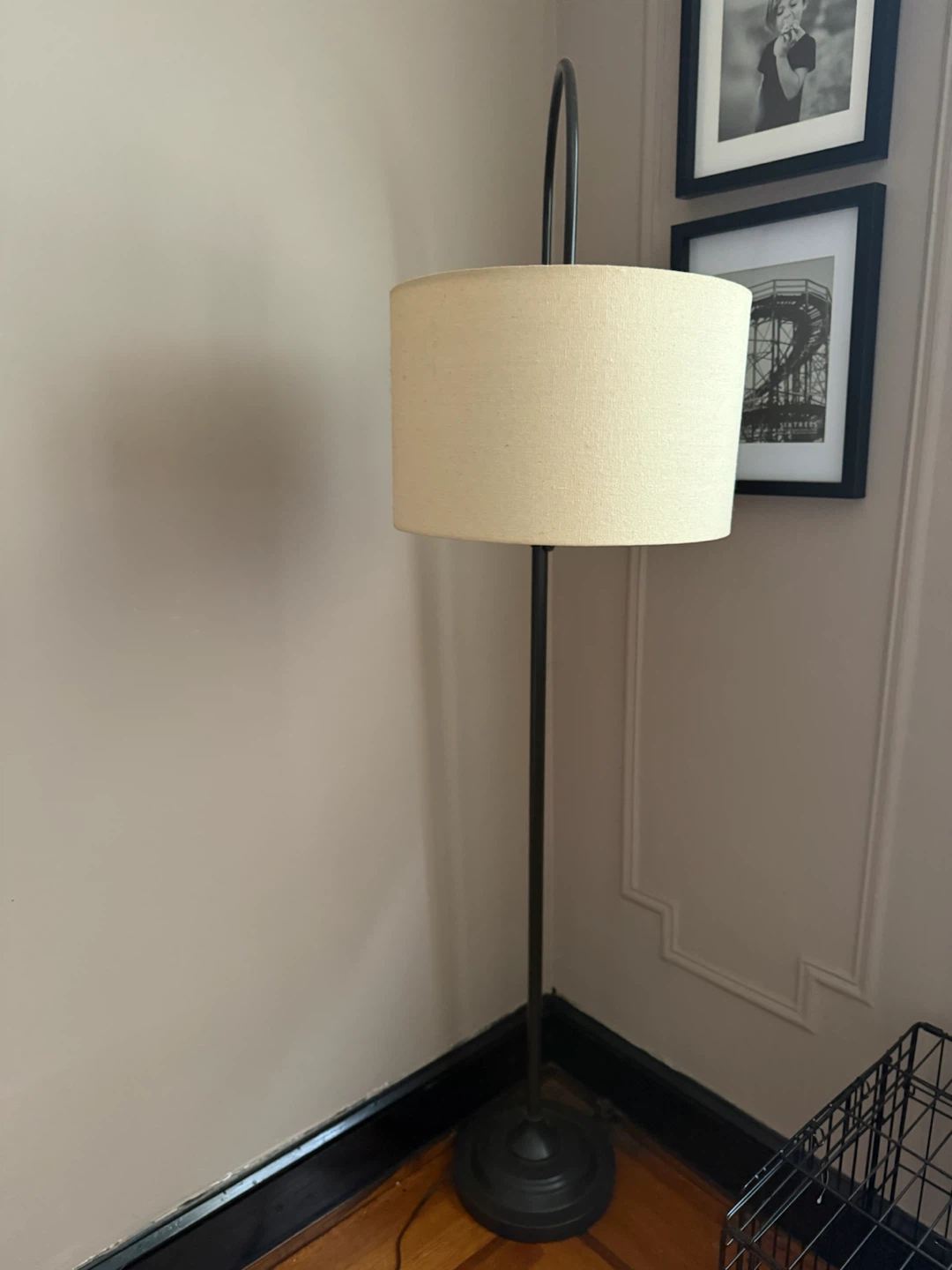 Black Floor Lamp with Beige Shade