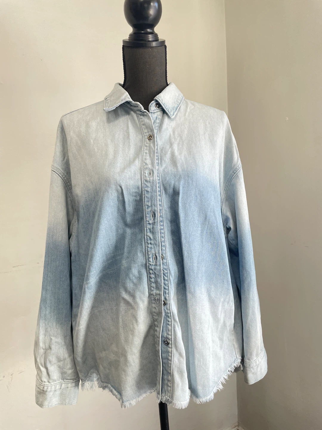 Light Wash Denim Button- Up Shirt with Back Tie Detail