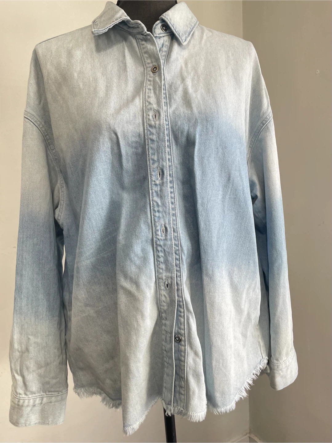Light Wash Denim Button- Up Shirt with Back Tie Detail - photo 2
