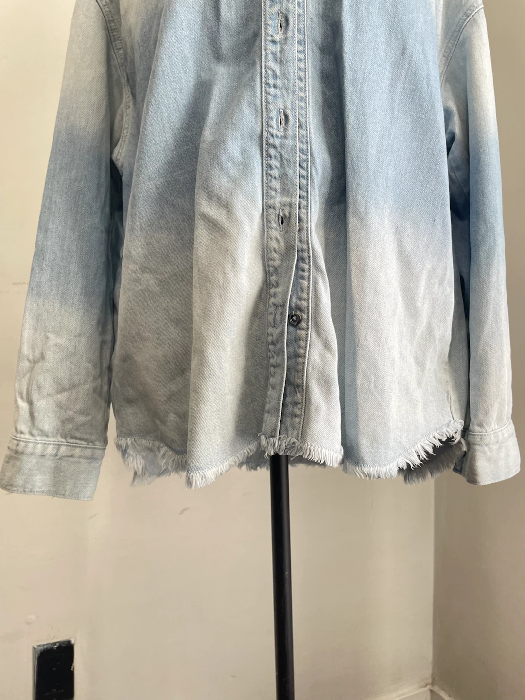 Light Wash Denim Button- Up Shirt with Back Tie Detail - photo 3