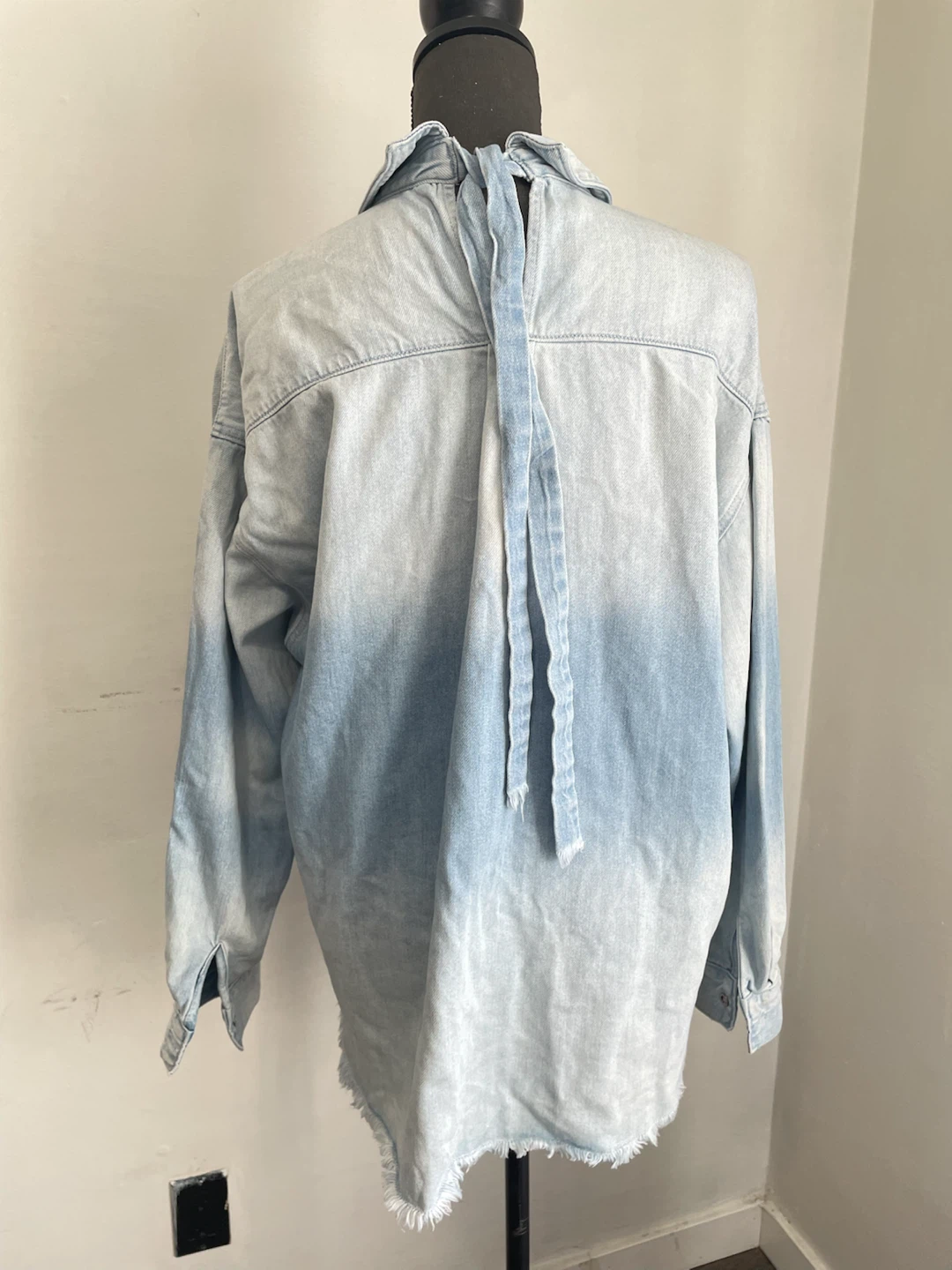 Light Wash Denim Button- Up Shirt with Back Tie Detail - photo 4