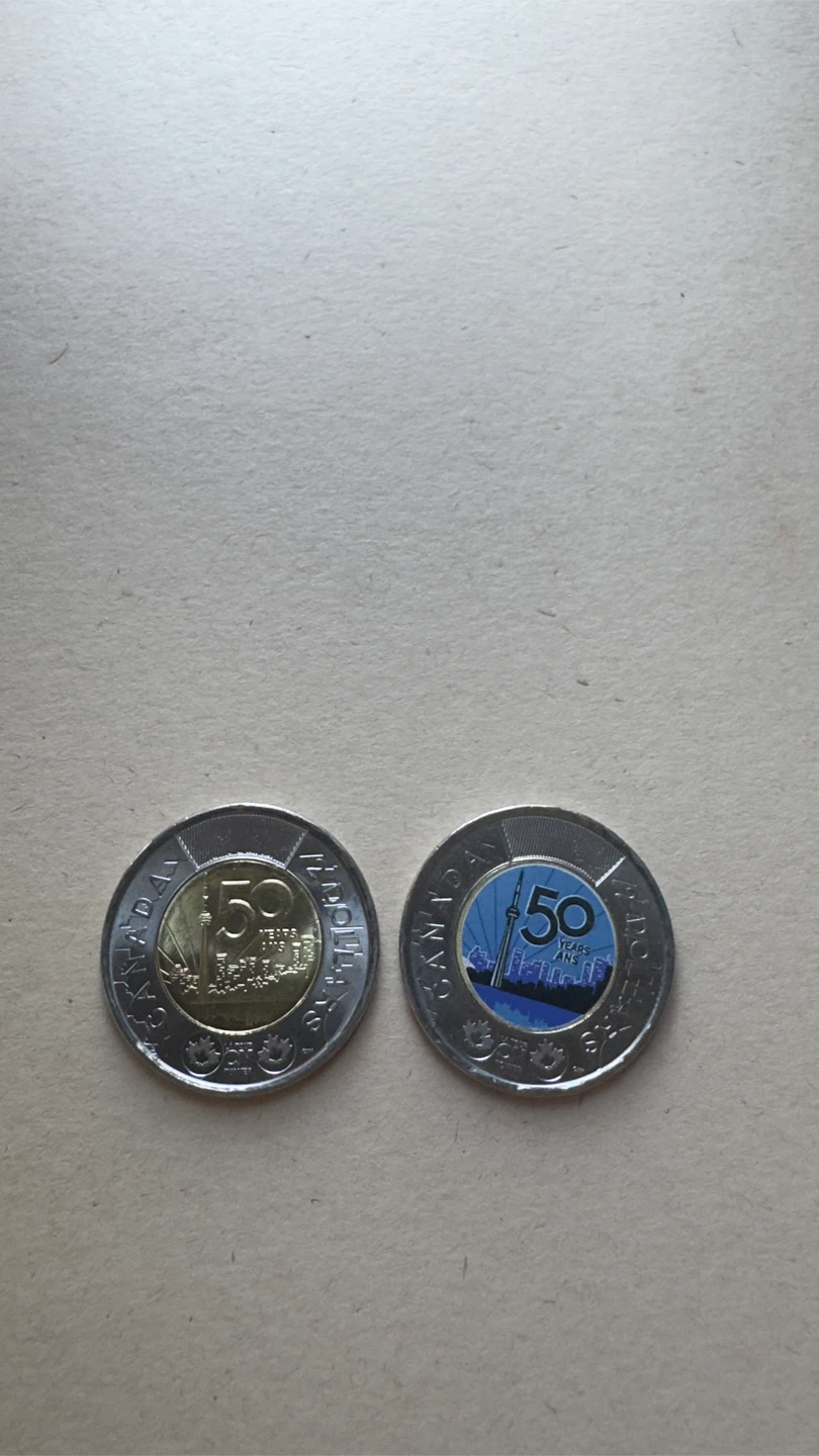 Two 2026 CN Tower 50th Anniversary Toonies