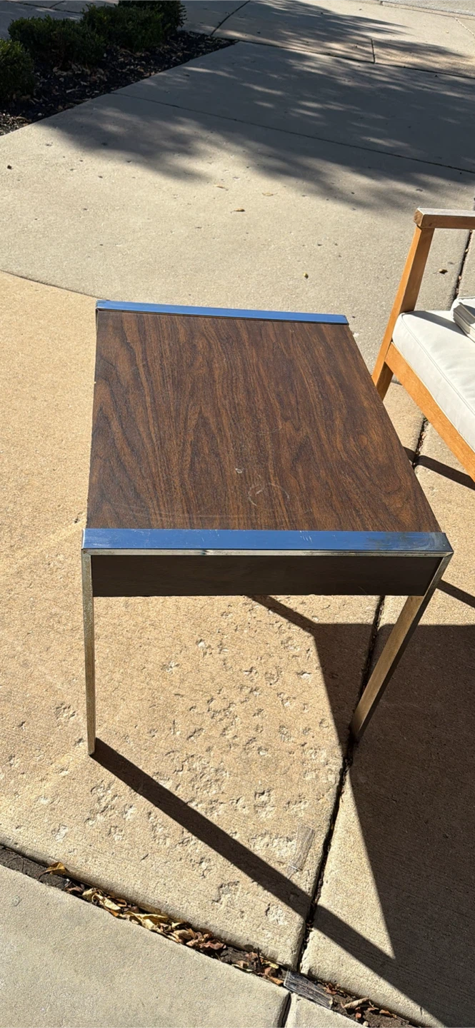 Mid-Century Modern Side Table with Chrome Accents