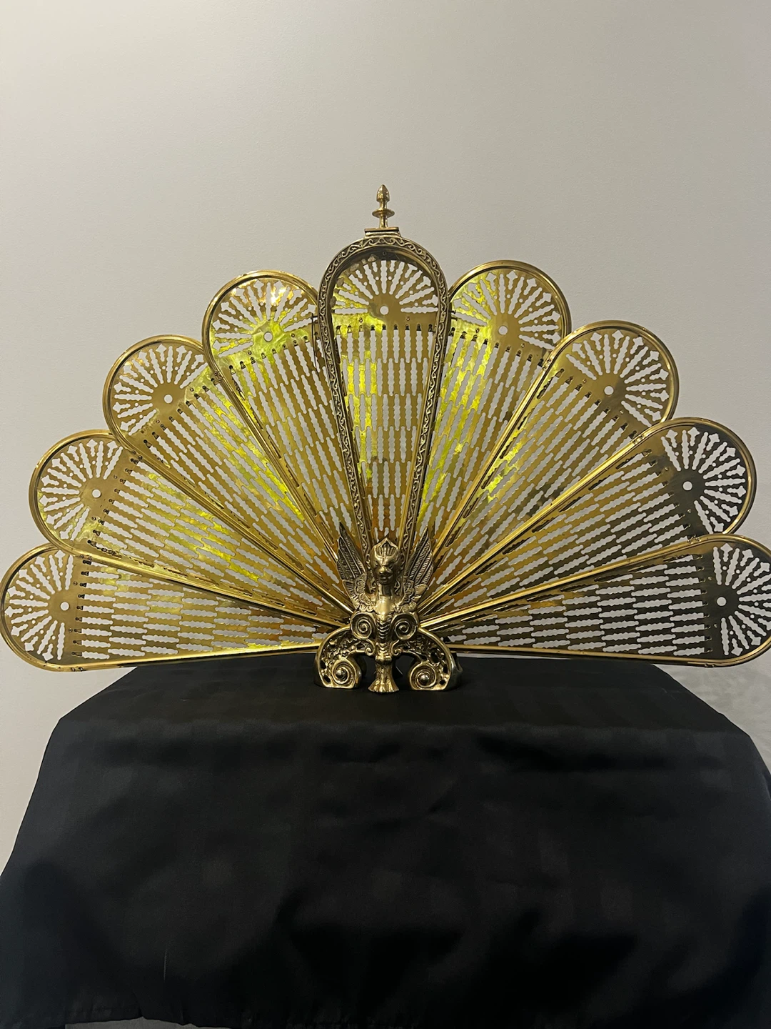 Antique Brass Peacock Fireplace Screen