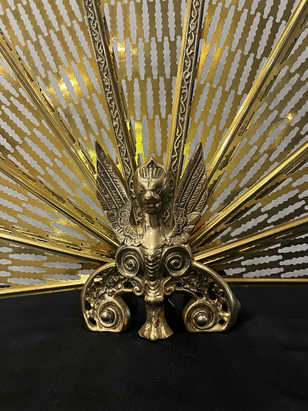 Antique Brass Peacock Fireplace Screen - photo 3