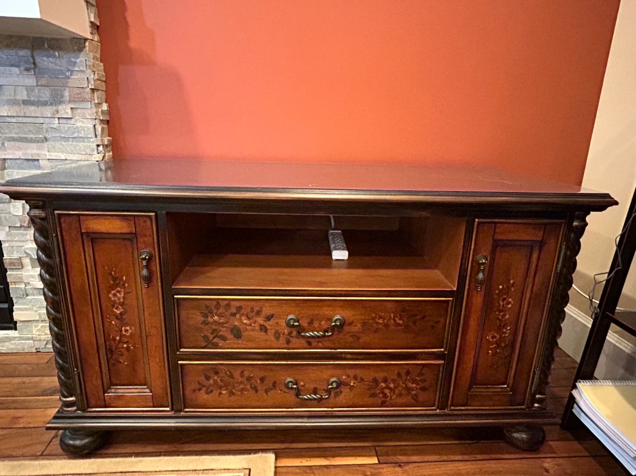 Hand-Painted Floral Wood Media Console