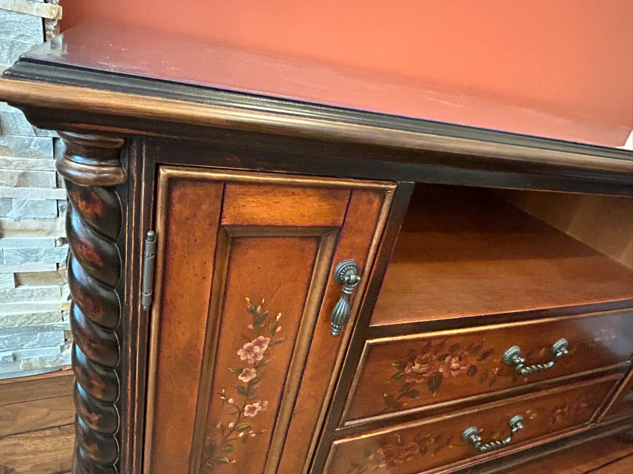 Hand-Painted Floral Wood Media Console - photo 3