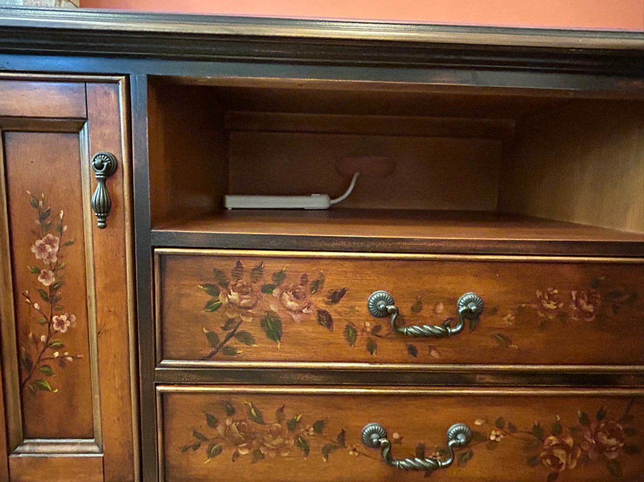 Hand-Painted Floral Wood Media Console - photo 4