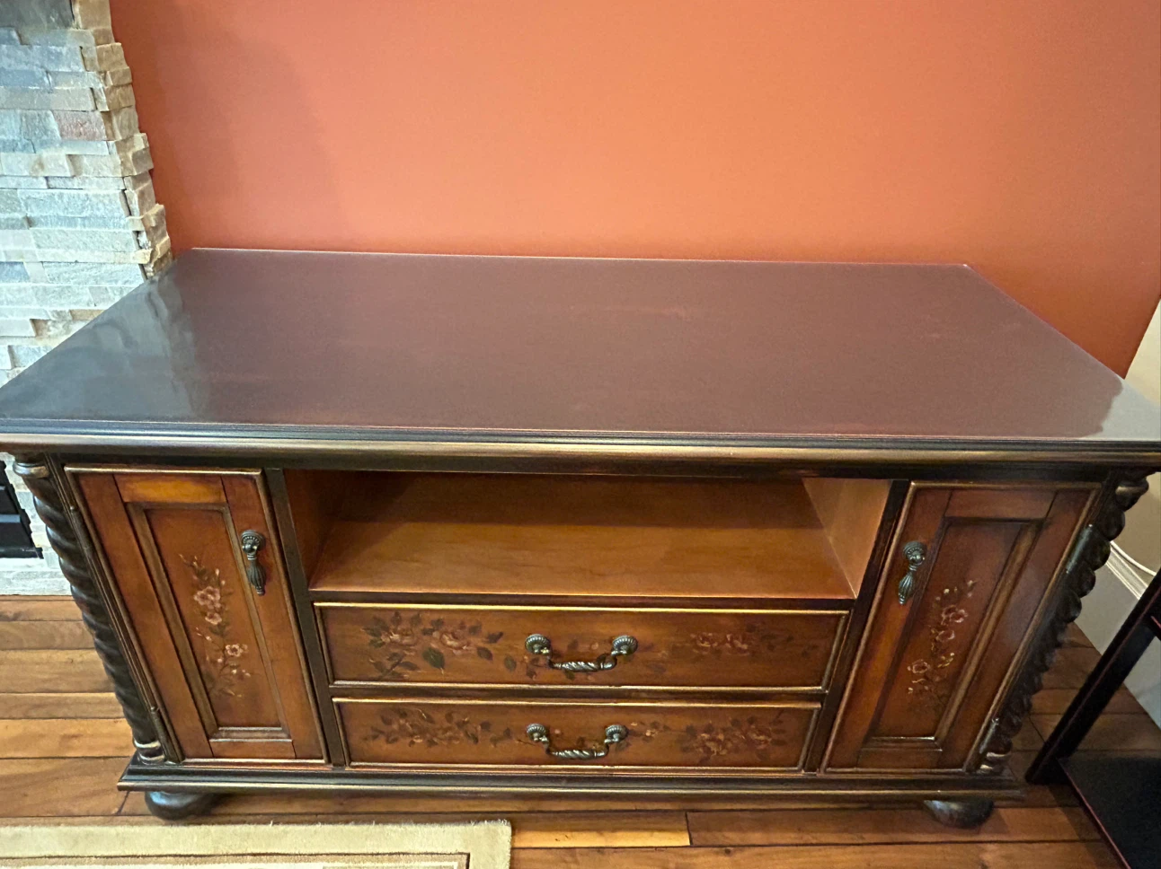 Hand-Painted Floral Wood Media Console - photo 5