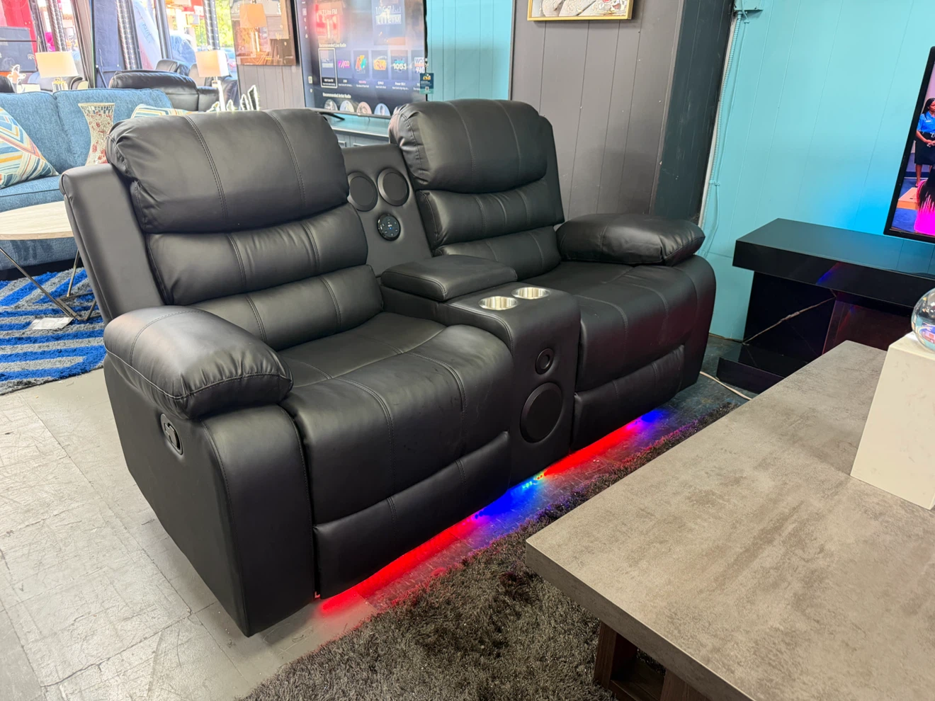 Black Leather Motion Reclining Sofa - photo 2
