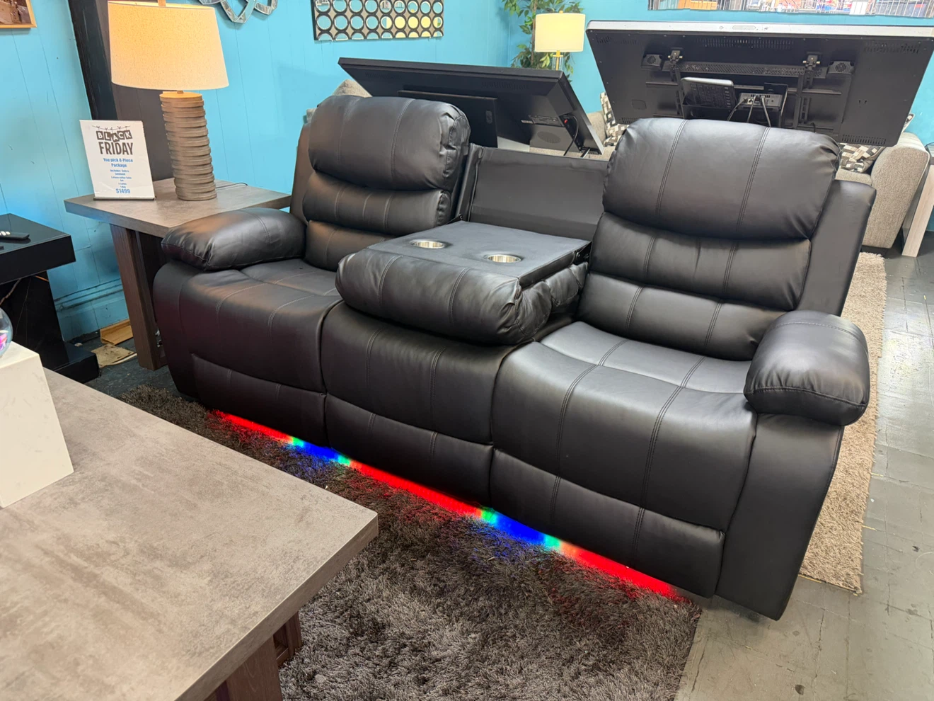 Black Leather Motion Reclining Sofa - photo 3