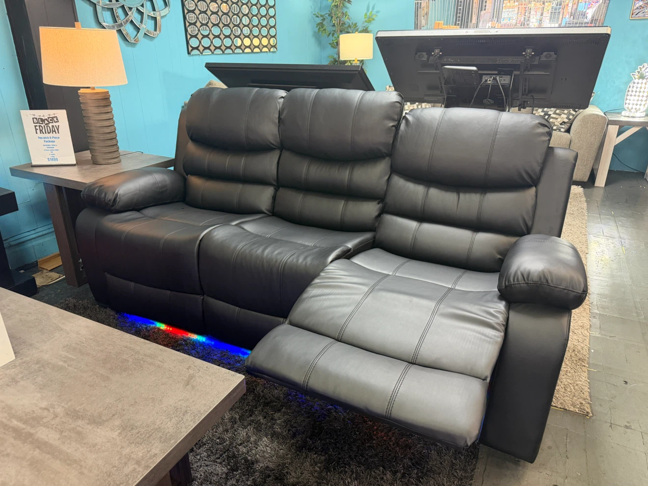 Black Leather Motion Reclining Sofa - photo 4