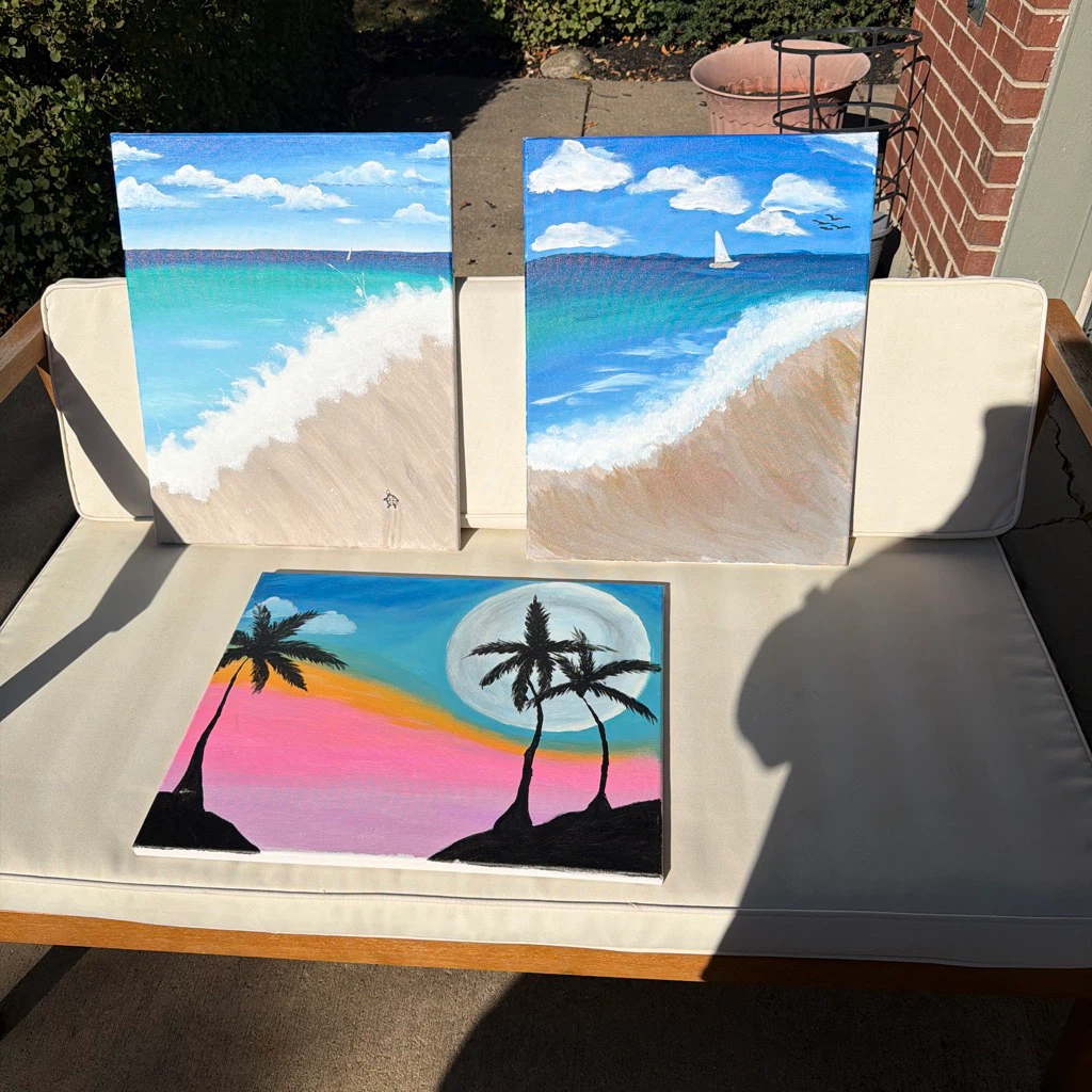 Set of 3 Beach and Sunset Theme Canvas Paintings