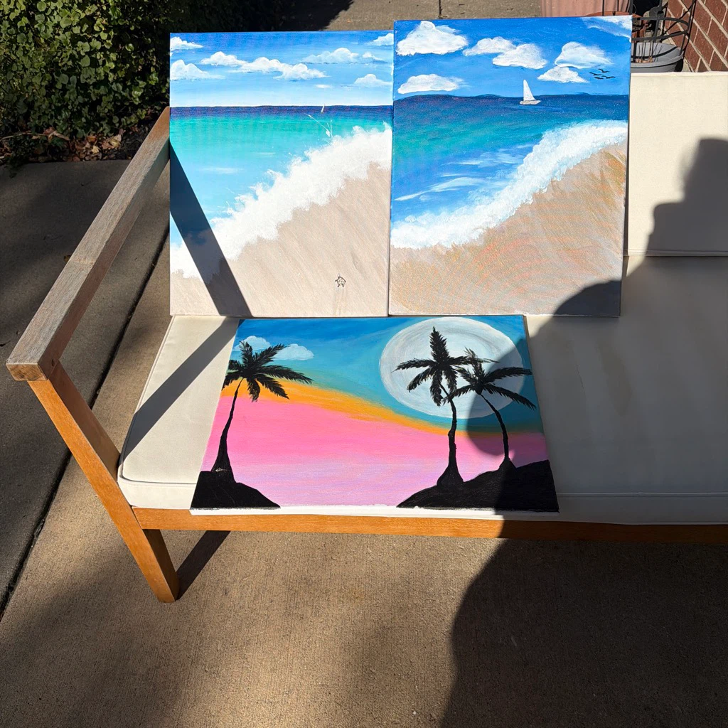 Set of 3 Beach and Sunset Theme Canvas Paintings - photo 2