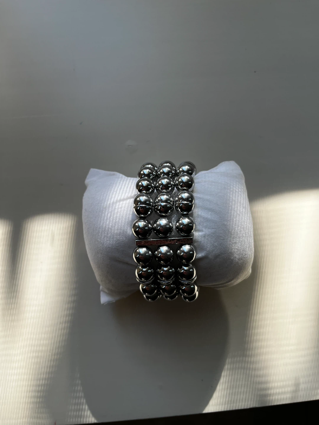 Silver-Tone Three-Row Beaded Stretch Bracelet