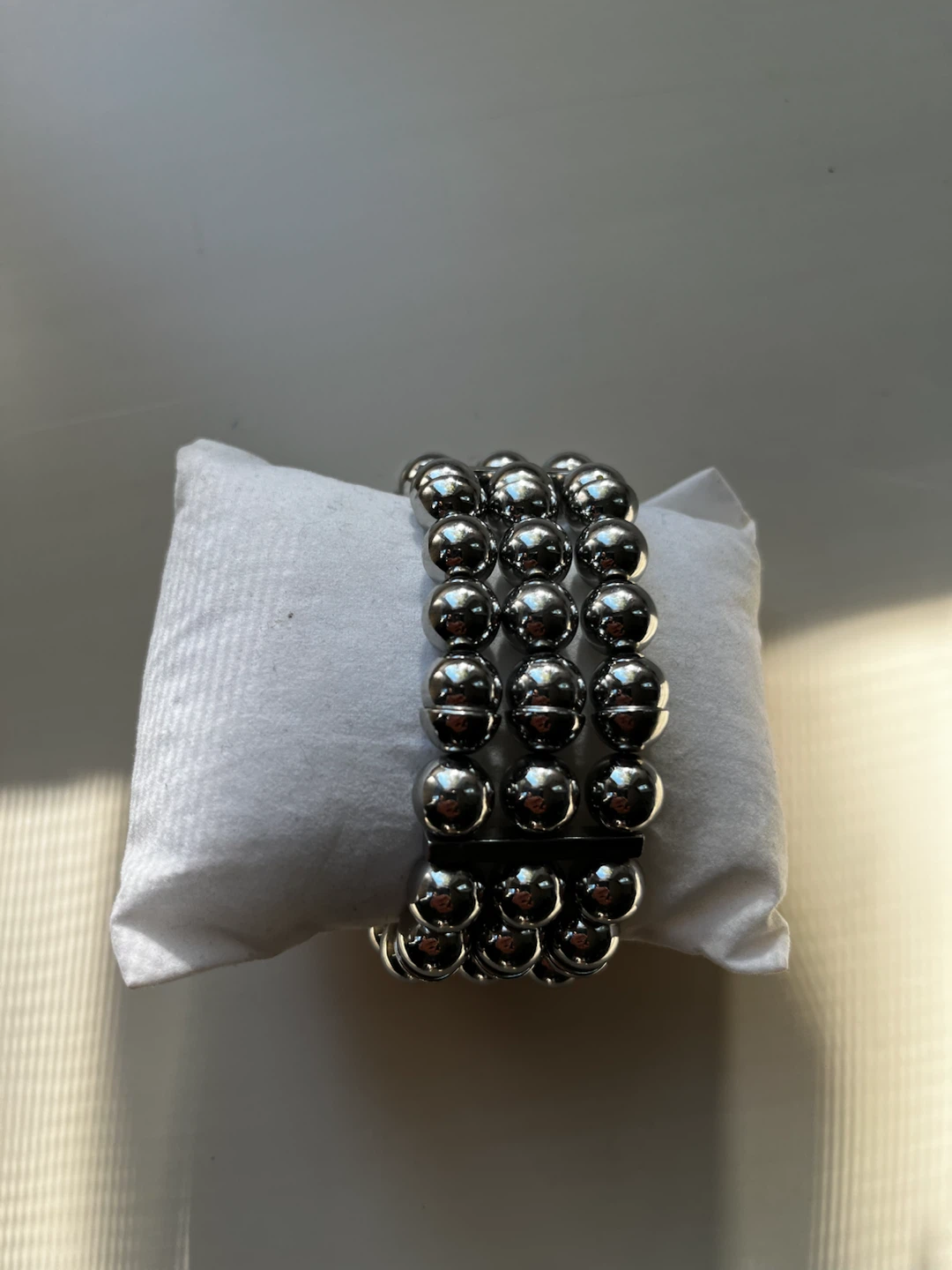 Silver-Tone Three-Row Beaded Stretch Bracelet - photo 2