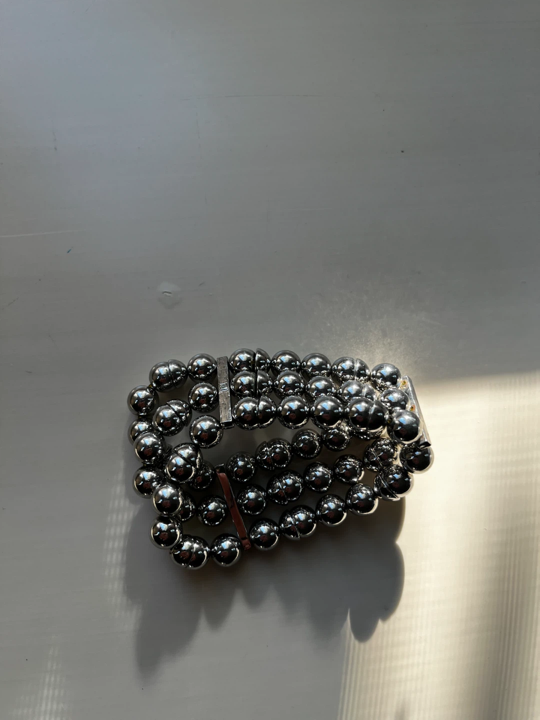 Silver-Tone Three-Row Beaded Stretch Bracelet - photo 3