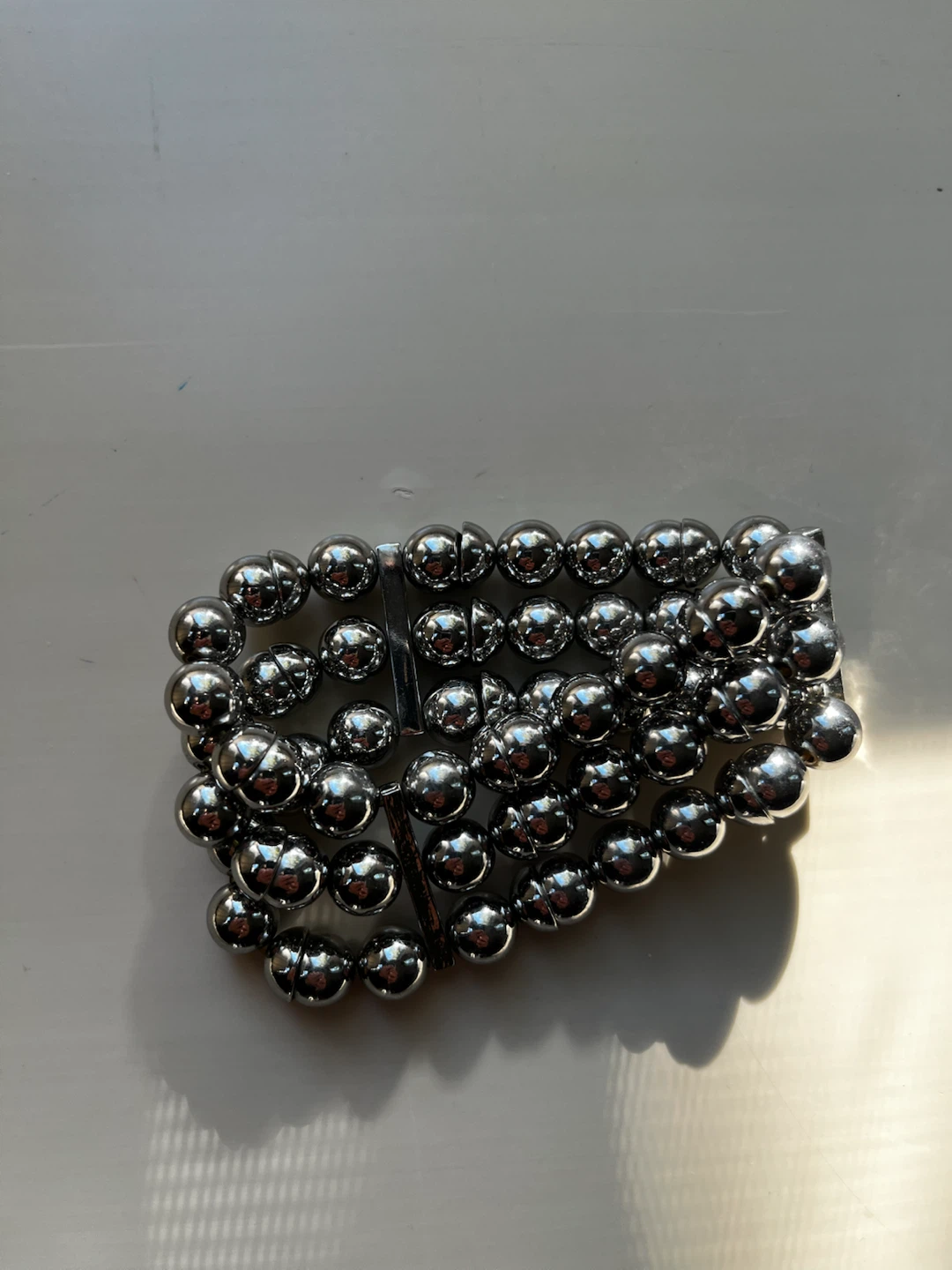Silver-Tone Three-Row Beaded Stretch Bracelet - photo 4