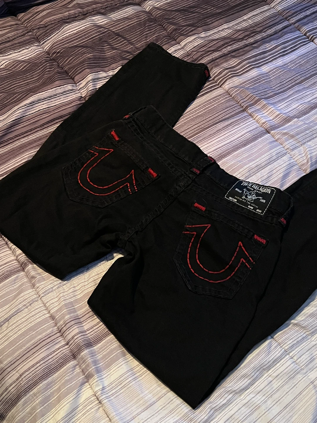 True Religion Black Jeans with Red Stitching