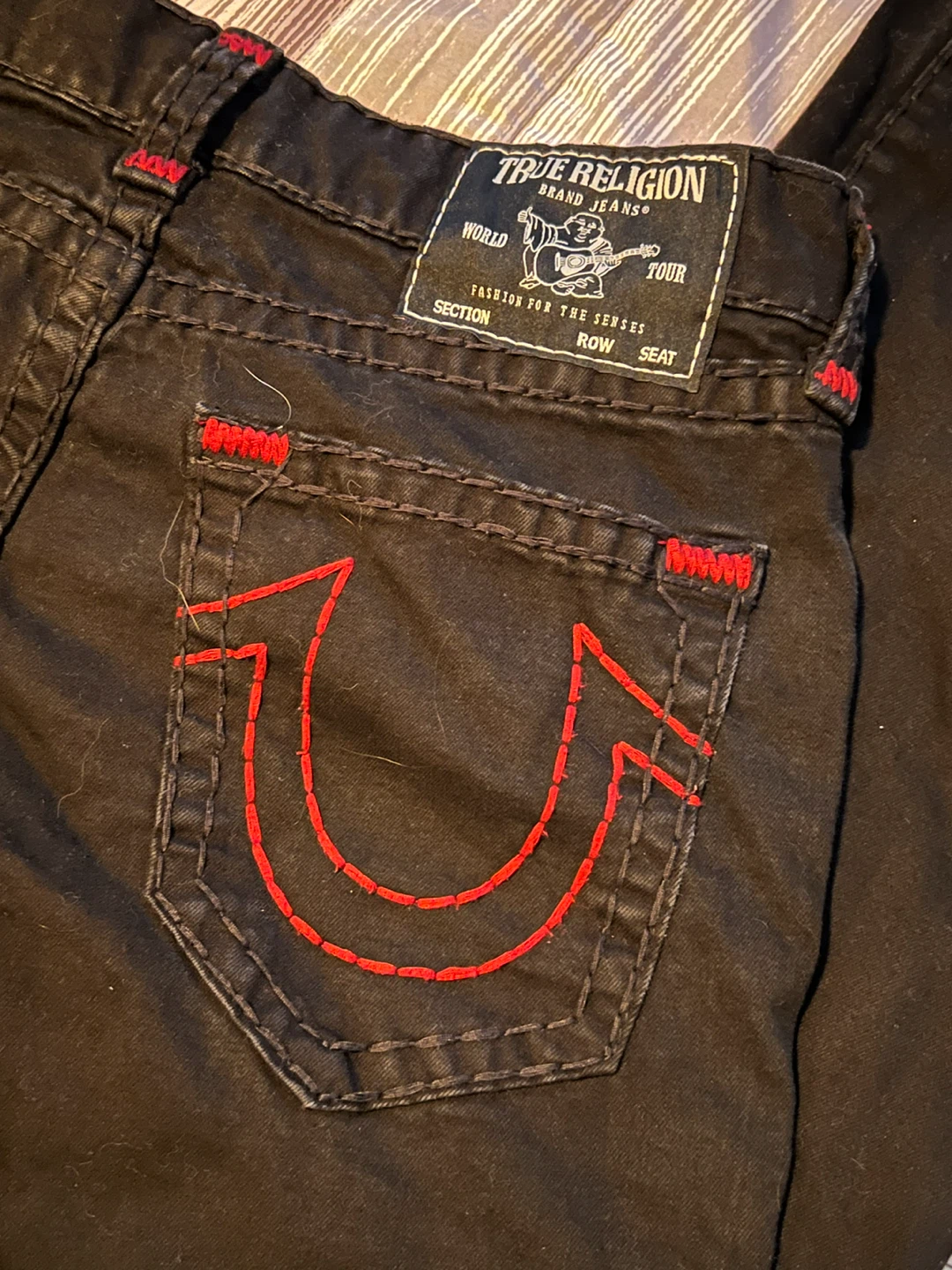 True Religion Black Jeans with Red Stitching - photo 2