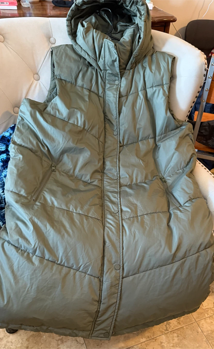 Plus size 2X Olive Green Puffer Vest with Hood