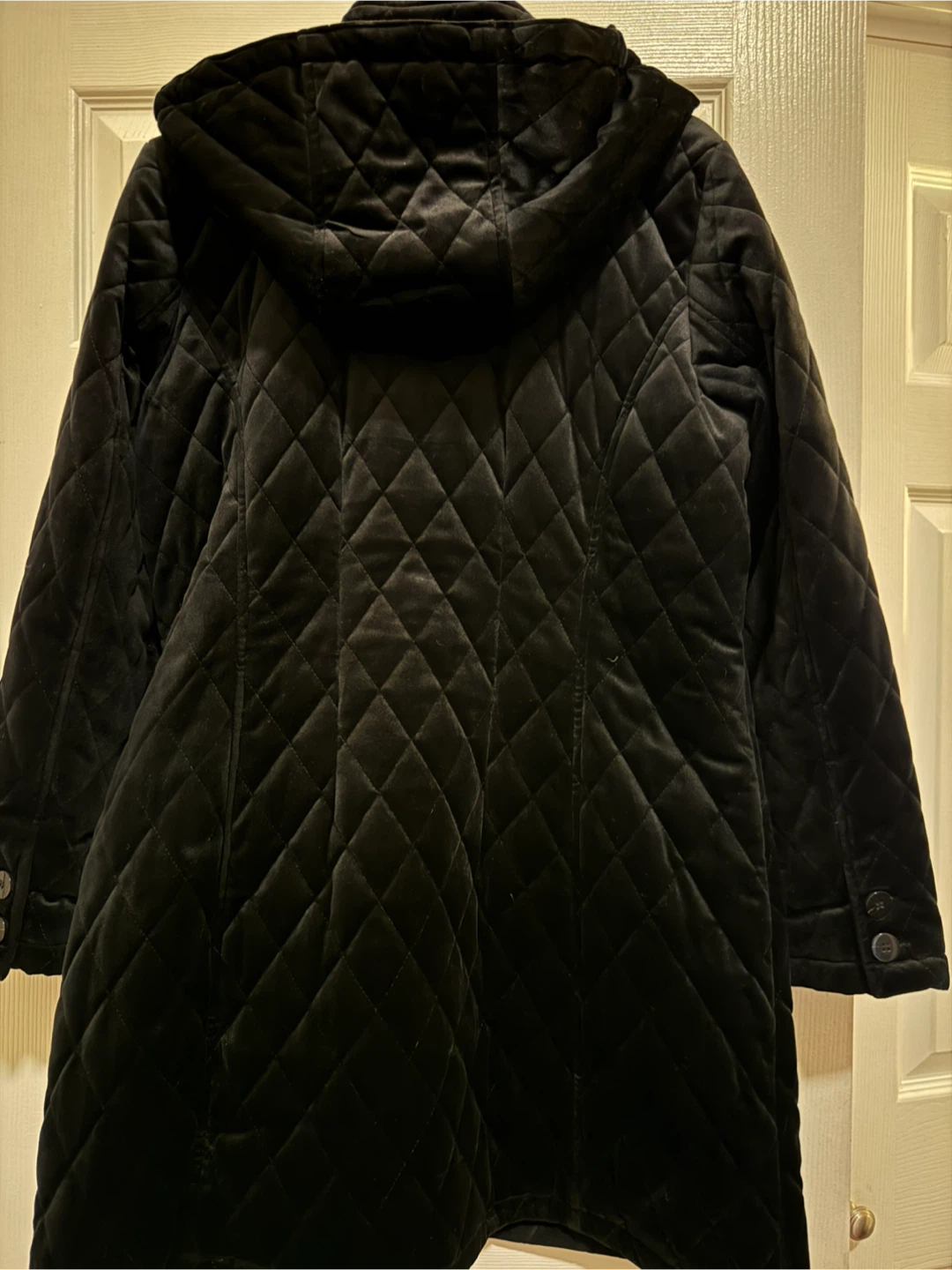 Ellen Tracy Quilted Velvet Hooded Coat Black Jacket - photo 2