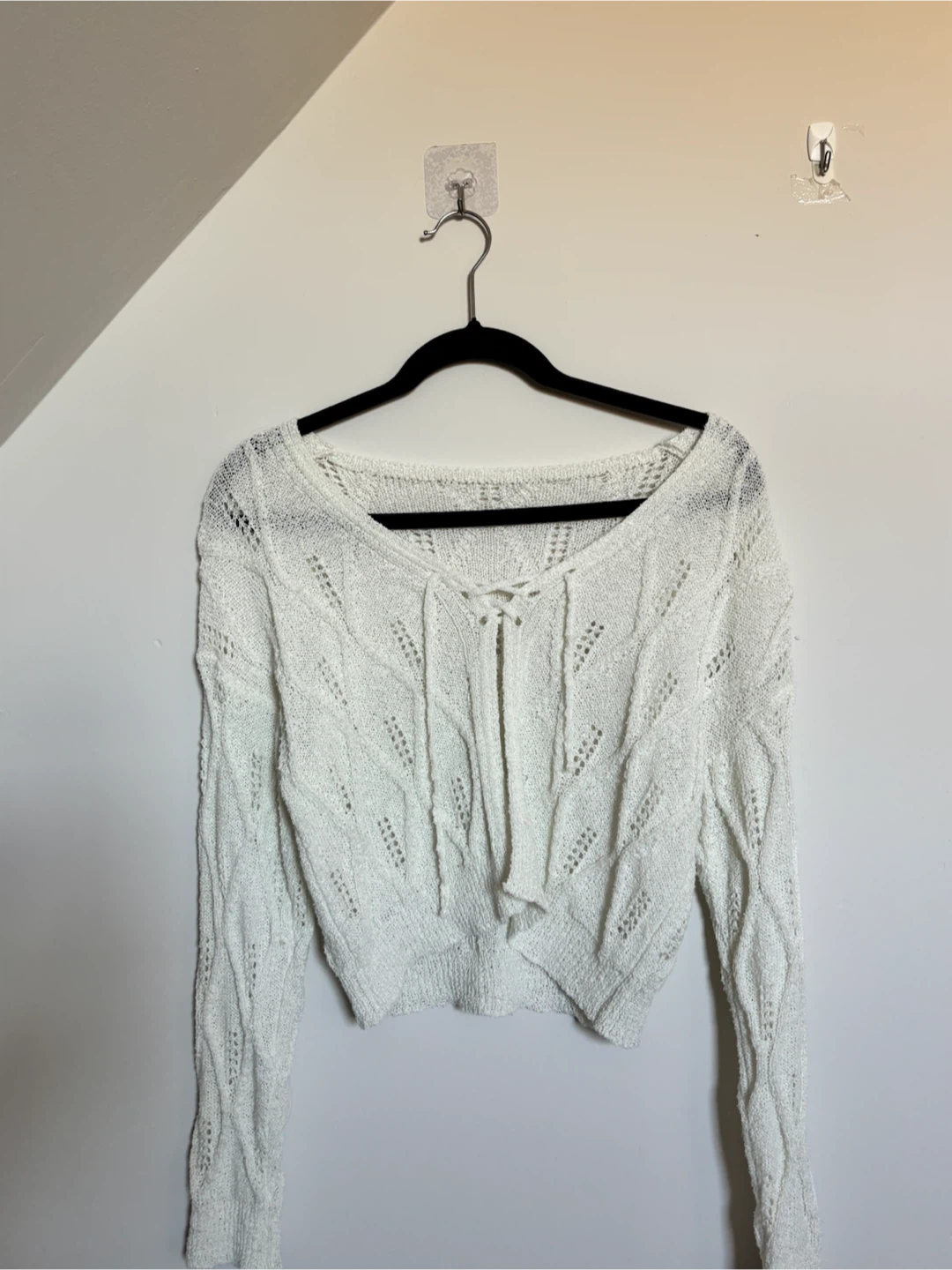 White Knit Lace-Up Sweater