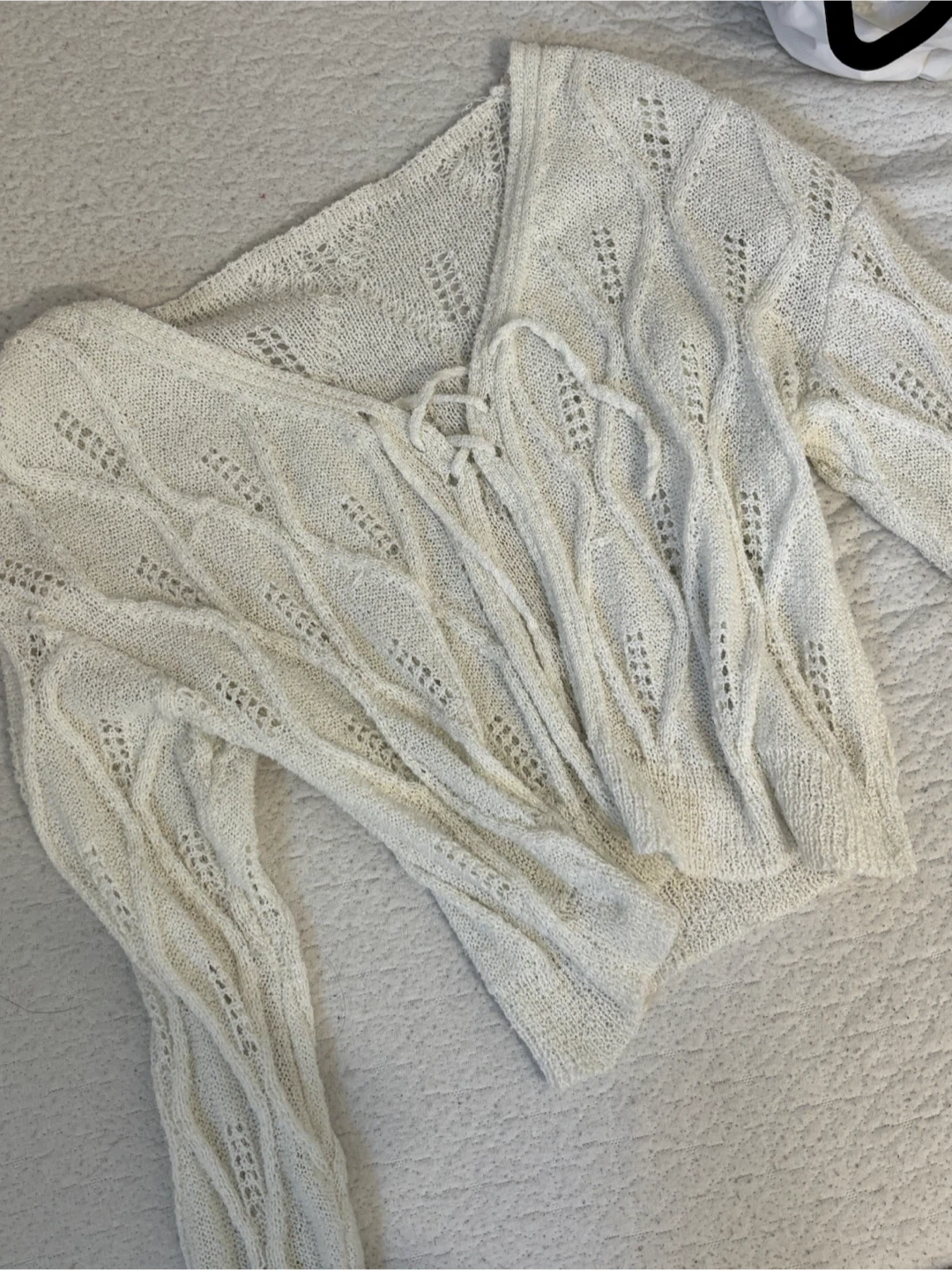White Knit Lace-Up Sweater - photo 2