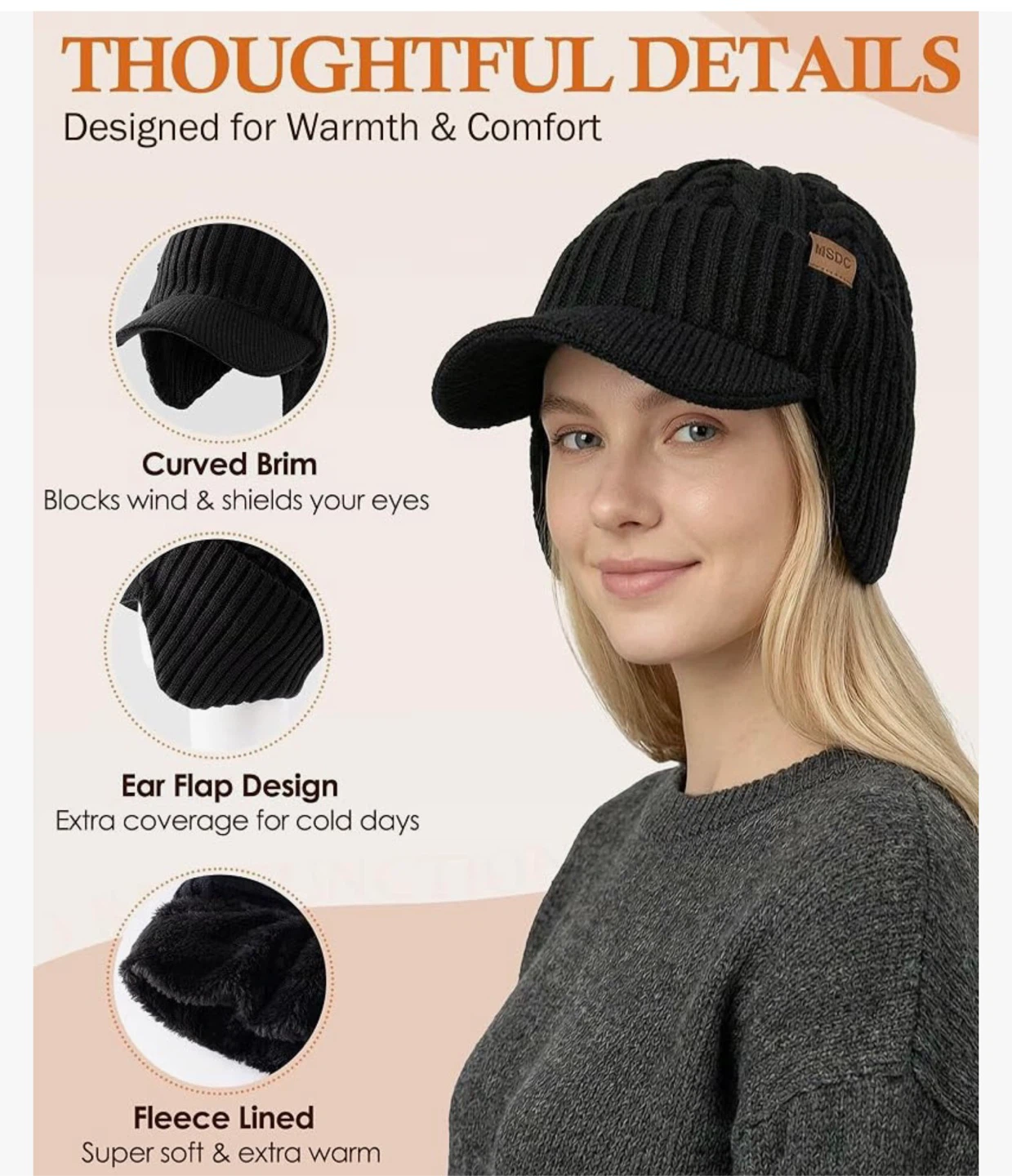 Fleece Lined Knit Hat with Ear Flaps - photo 3
