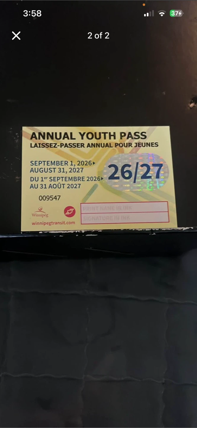 Winnipeg Transit Annual Youth Pass 26/27 - photo 2