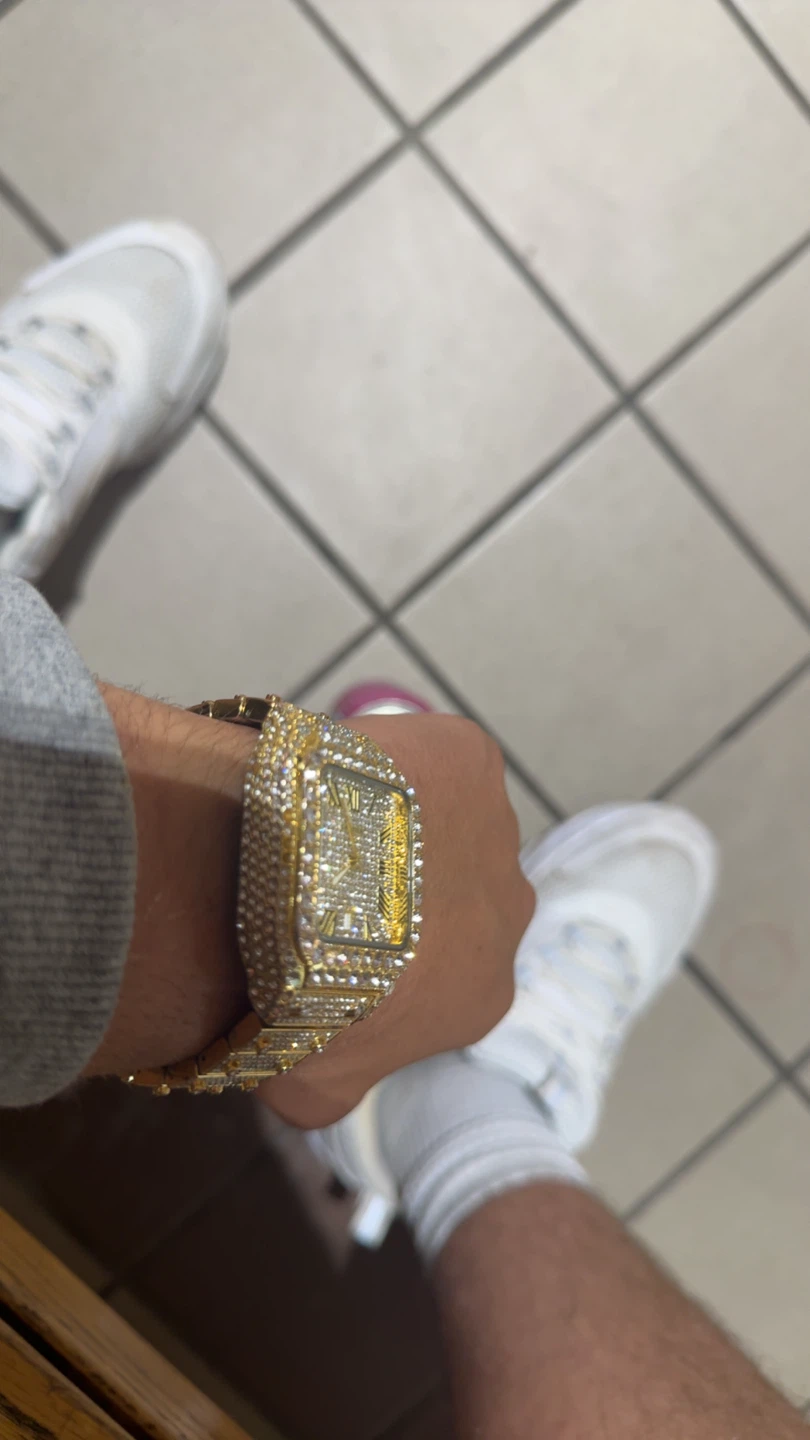 Gold-tone iced out wristwatch moisinite - photo 2