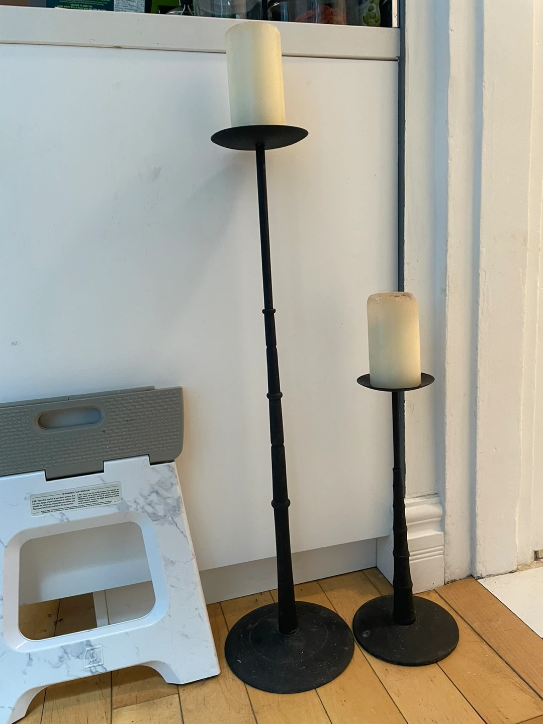 Two Black Metal Candle Holders