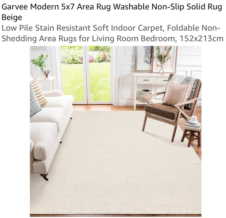 New 5x7 Washable Area Rug Textured Beige