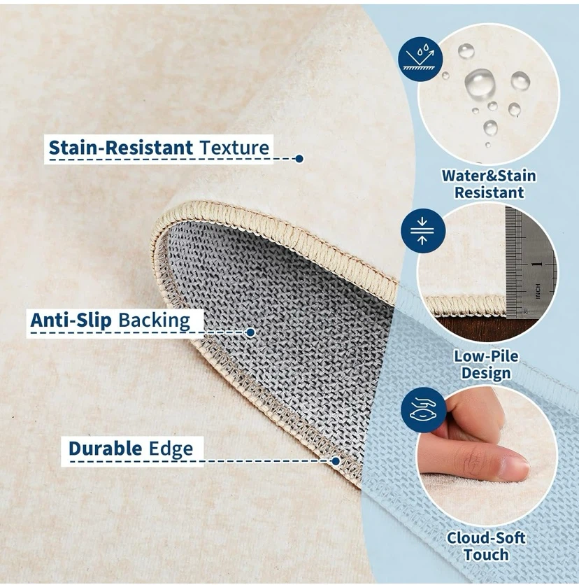 New 5x7 Washable Area Rug Textured Beige - photo 5
